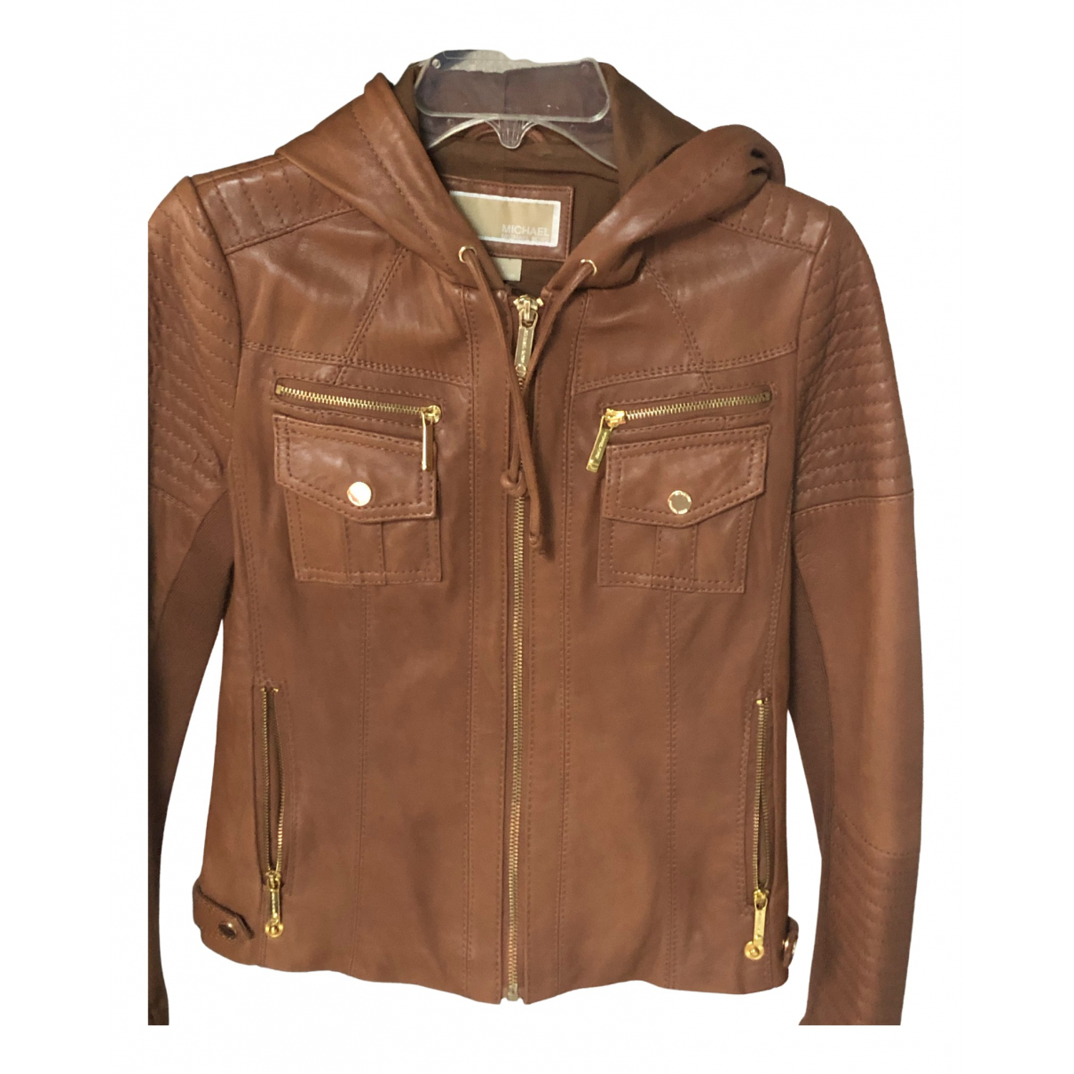 michael kors leather jacket with hood