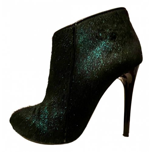 Pre-owned Nina Ricci Pony-style Calfskin Ankle Boots In Green