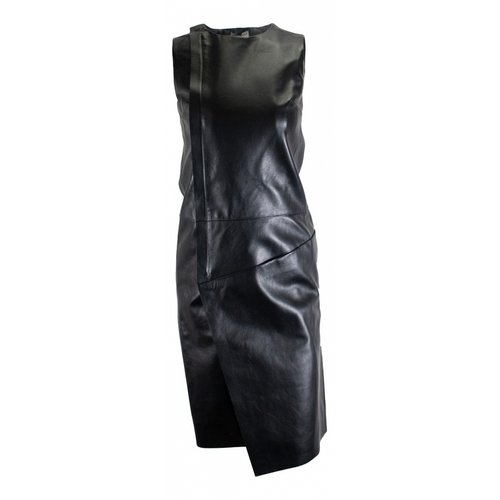 Pre-owned Balenciaga Leather Mid-length Dress In Black