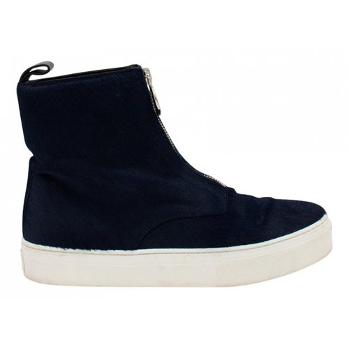 Pre-owned Celine Cloth Trainers In Navy