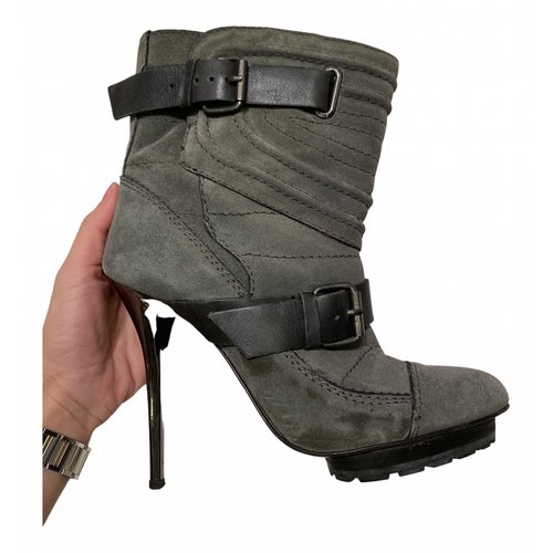 Pre-owned Pinko Leather Ankle Boots In Grey