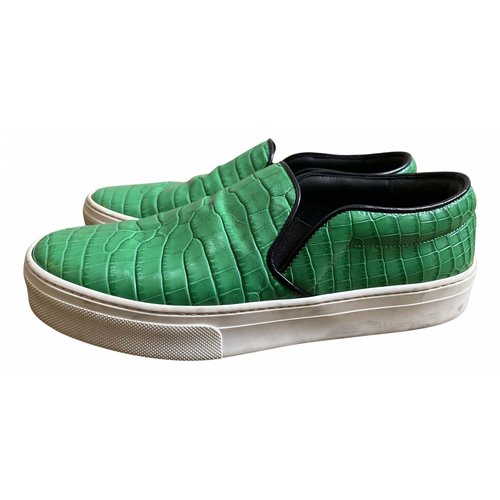 Pre-owned Celine Pull On Leather Trainers In Green