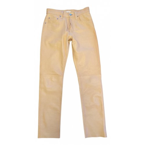 Pre-owned Helmut Lang Leather Straight Pants In Beige
