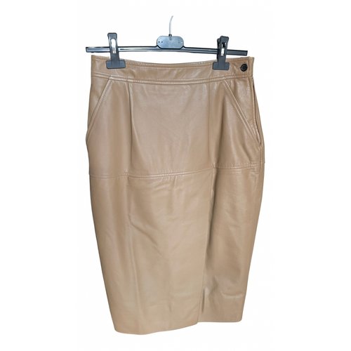 Pre-owned Equipment Leather Mid-length Skirt In Beige