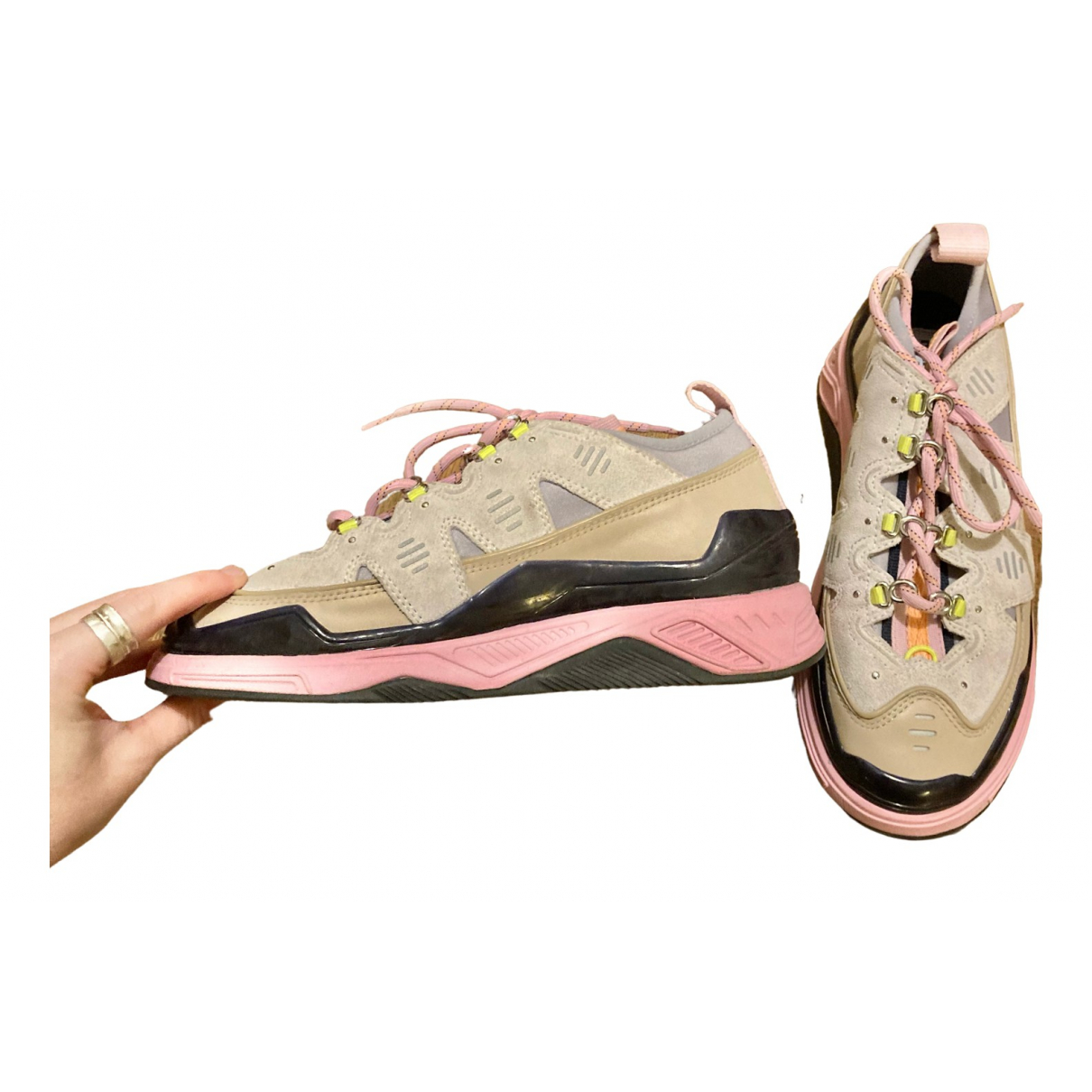 Pre-owned Kenzo Leather Trainers In Beige | ModeSens