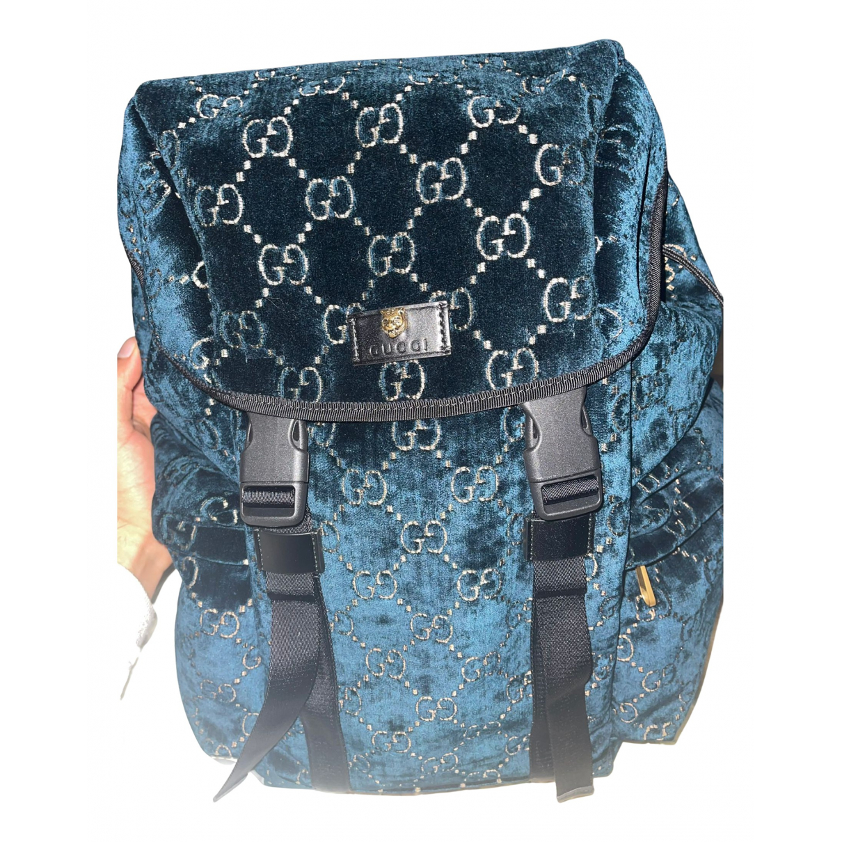Pre-owned Gucci Velvet Backpack In Blue 