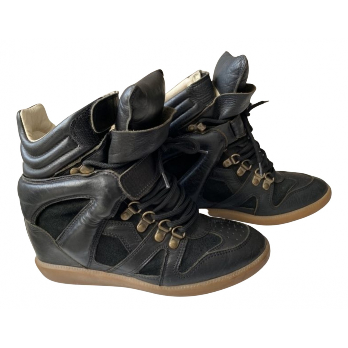 Pre-owned Isabel Marant Buckee Leather Trainers In Black | ModeSens