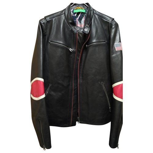 Pre-owned Tommy Hilfiger Leather Jacket In Black
