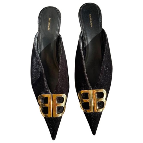 Pre-owned Balenciaga Velvet Sandals In Black