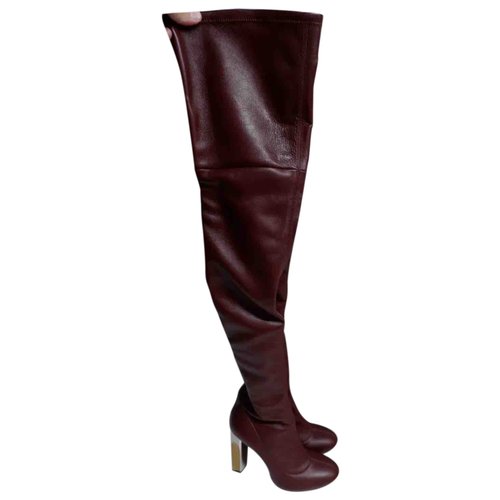 Pre-owned Alexander Mcqueen Leather Boots In Burgundy