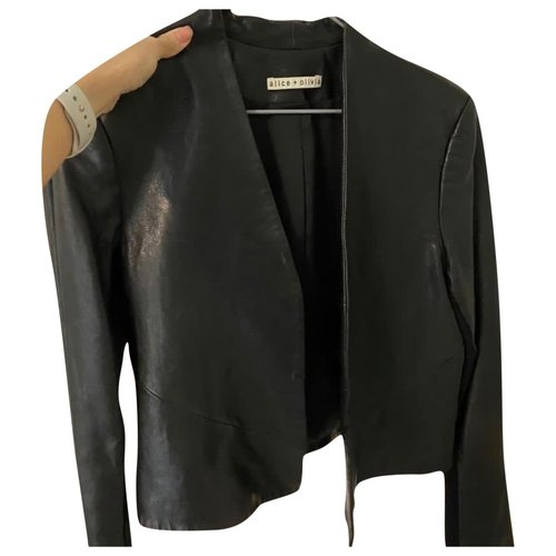 Pre-owned Alice And Olivia Leather Jacket In Black