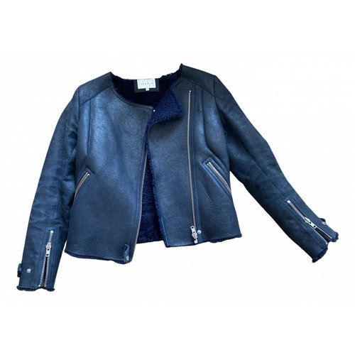 Pre-owned Sandro Leather Biker Jacket In Blue