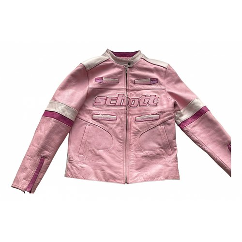 Pre-owned Schott Leather Biker Jacket In Pink | ModeSens