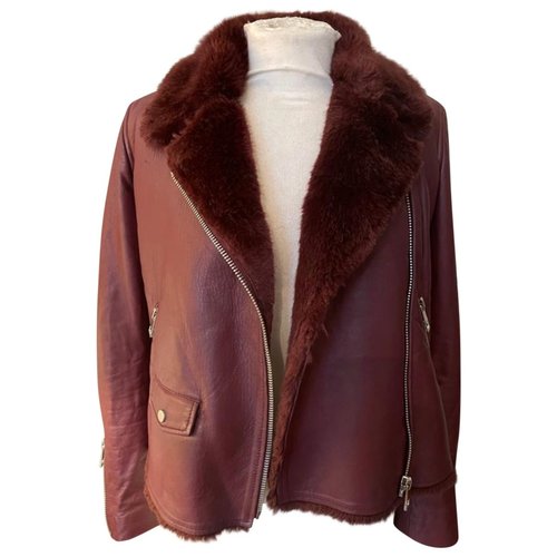 Pre-owned Whistles Leather Biker Jacket In Burgundy