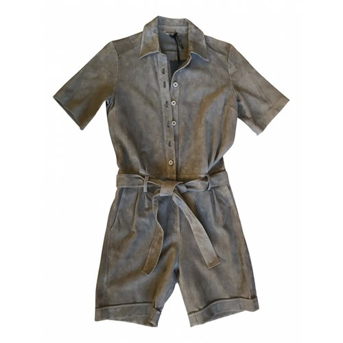 Pre-owned Zapa Leather Jumpsuit In Khaki