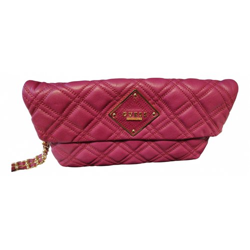 Pre-owned Guess Leather Clutch Bag In Burgundy