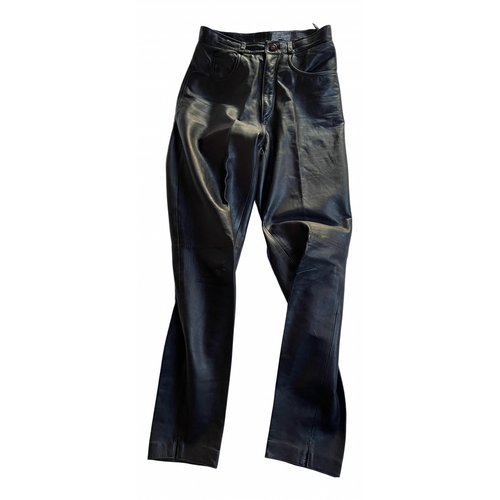 Pre-owned Kenzo Leather Straight Pants In Brown