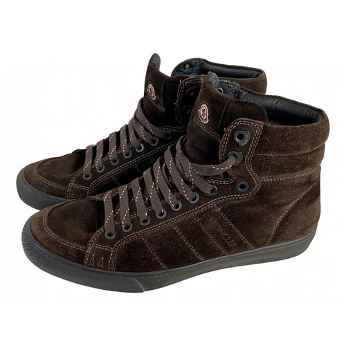 Pre-owned Moncler High Trainers In Brown