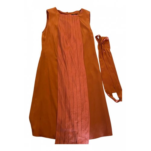 Pre-owned Hugo Boss Silk Mid-length Dress In Orange