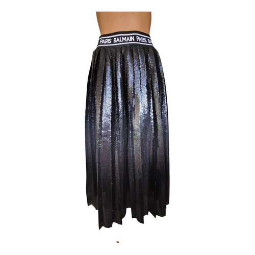 Pre-owned Balmain Glitter Maxi Skirt In Black