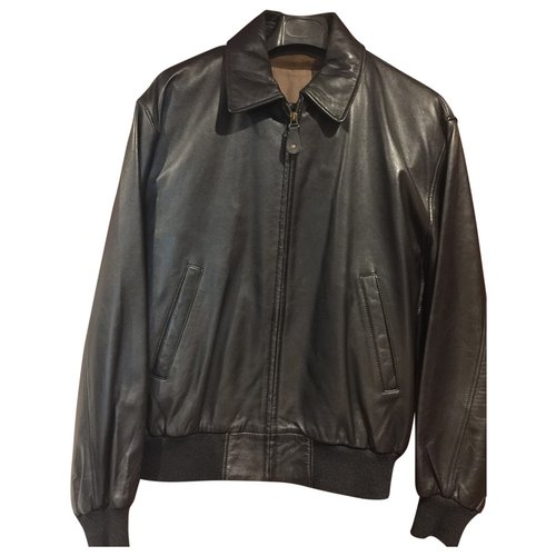 Pre-owned Massimo Dutti Leather Jacket In Black