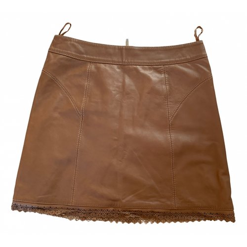 Pre-owned Oakwood Leather Mini Skirt In Camel