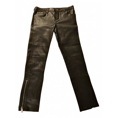 Pre-owned Anine Bing Leather Straight Pants In Black
