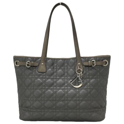 Pre-owned Dior Leather Tote In Grey