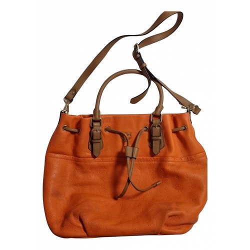 Pre-owned Mcm Heritage Drawstring Leather Crossbody Bag In Orange