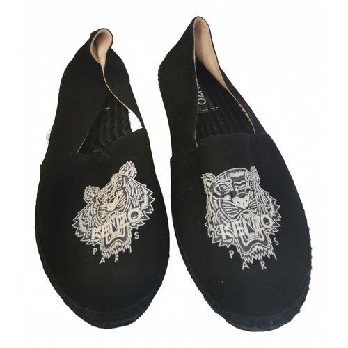 Pre-owned Kenzo Tigre Leather Espadrilles In Black