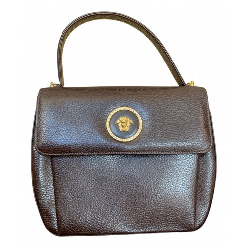 Pre-owned Versace La Medusa Leather Handbag In Brown
