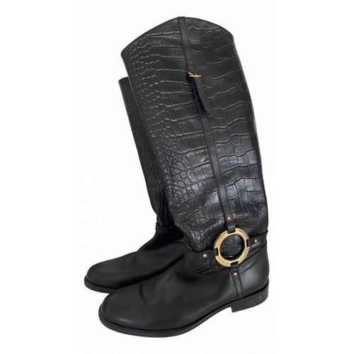 Pre-owned Pollini Leather Wellington Boots In Black