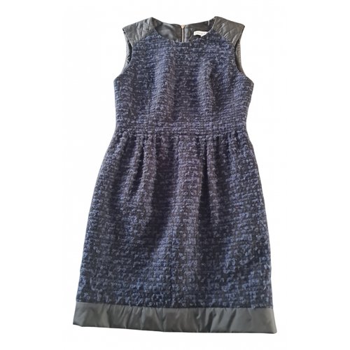 Pre-owned Sandro Wool Mid-length Dress In Navy