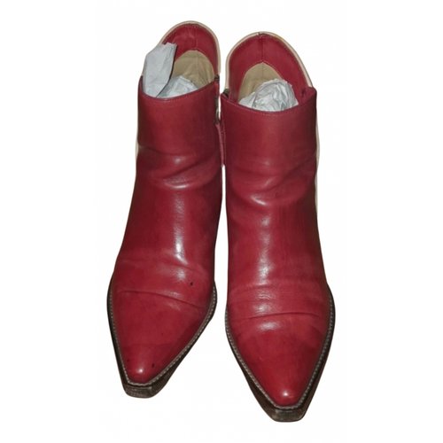 Pre-owned Sartore Leather Western Boots In Red