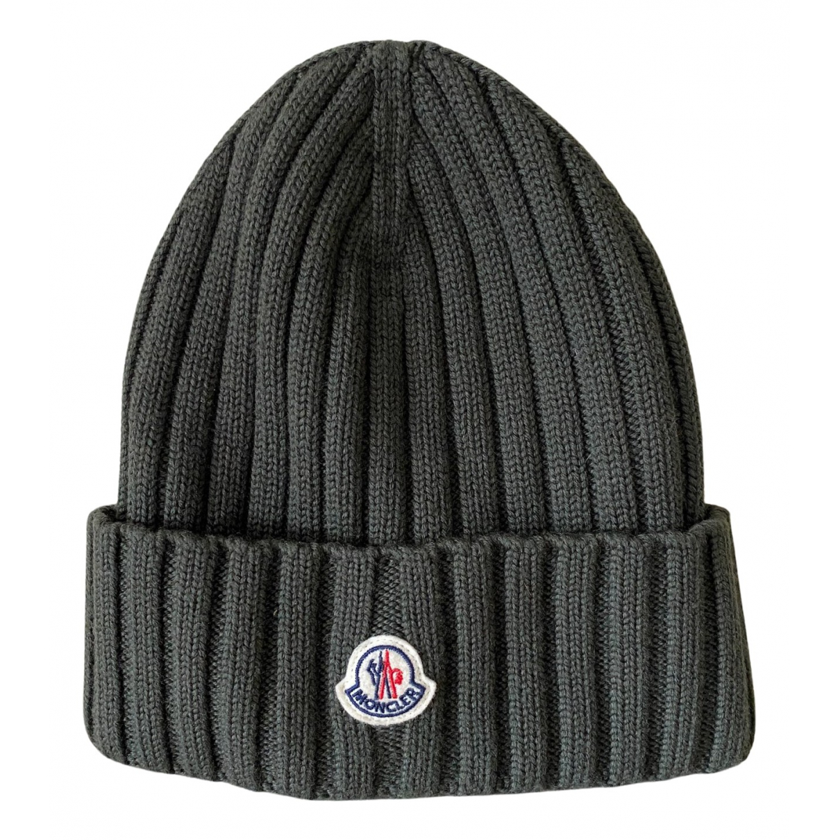 Pre-owned Moncler Wool Beanie In Khaki 
