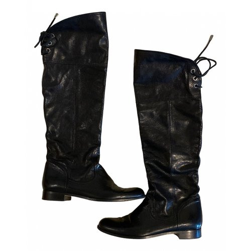 Pre-owned Moschino Leather Riding Boots In Black