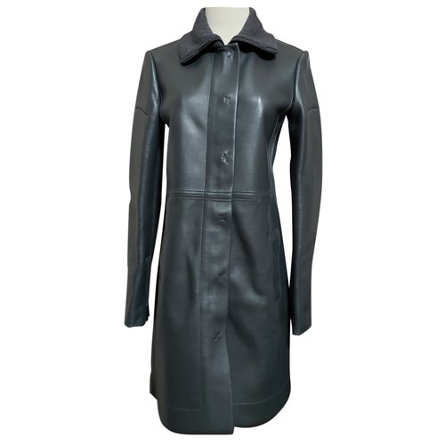 Pre-owned Pringle Of Scotland Leather Coat In Grey