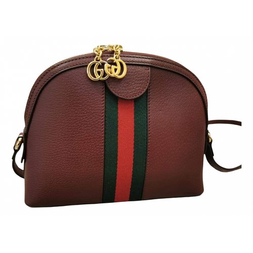 Pre-owned Gucci Ophidia Leather Crossbody Bag In Burgundy