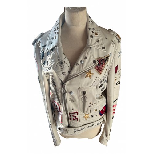Pre-owned Moschino Leather Jacket In White