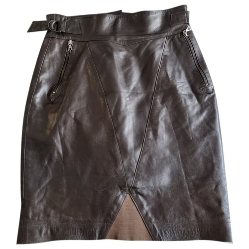Pre-owned Claude Montana Leather Mid-length Skirt In Brown