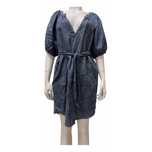 Pre-owned Diane Von Furstenberg Linen Mid-length Dress In Grey