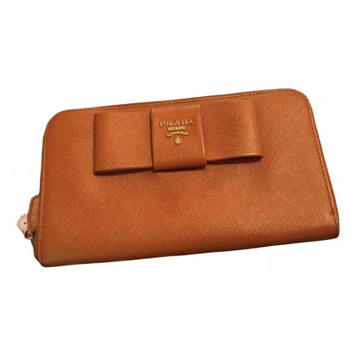 Pre-owned Prada Tessuto Leather Wallet In Orange