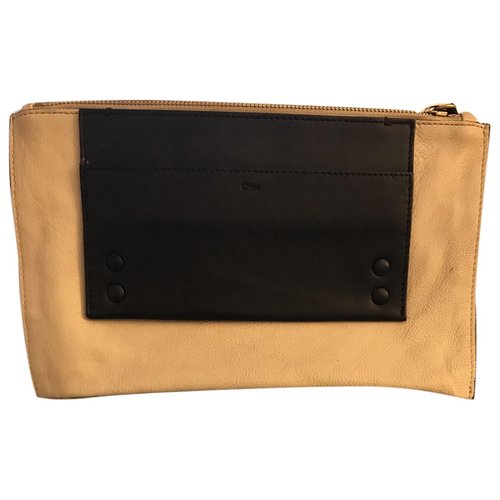 Pre-owned Chloé Stora Leather Clutch Bag In Beige