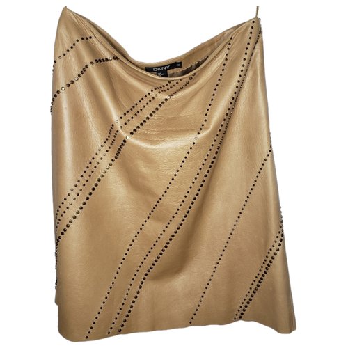 Pre-owned Dkny Leather Mid-length Skirt In Camel