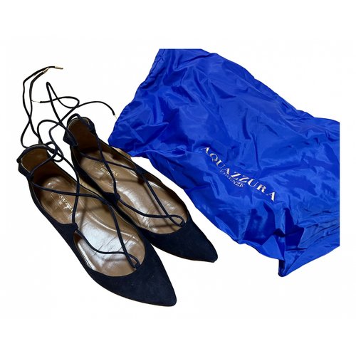 Pre Owned Aquazzura Christy Ballet Flats In Navy Modesens