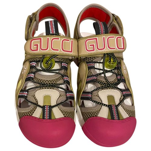 Pre-owned Gucci Aguru Crystal Leather Sandals In Multicolour