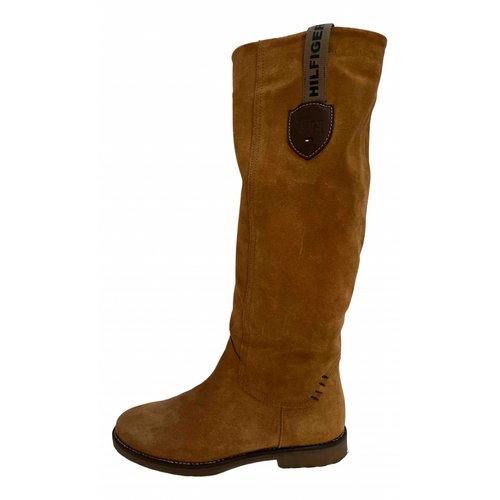 Pre-owned Tommy Hilfiger Leather Riding Boots In Camel