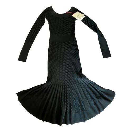 Pre-owned Alexander Mcqueen Wool Maxi Dress In Black