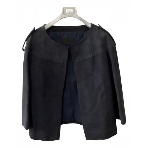 Pre-owned Prada Leather Short Vest In Navy