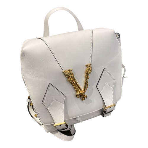 Pre-owned Versace Leather Backpack In White